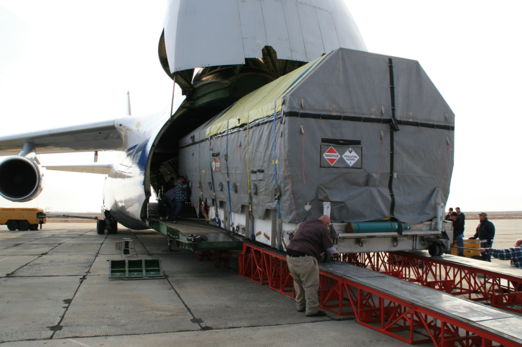 Antanov-124 being loaded with a large cargo